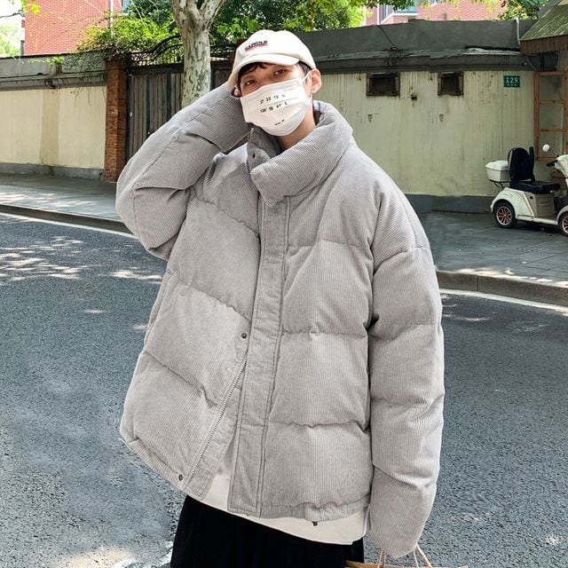 予約販売】ダウンジャケット メンズ コーデュロイ 無地 スタンドカラー