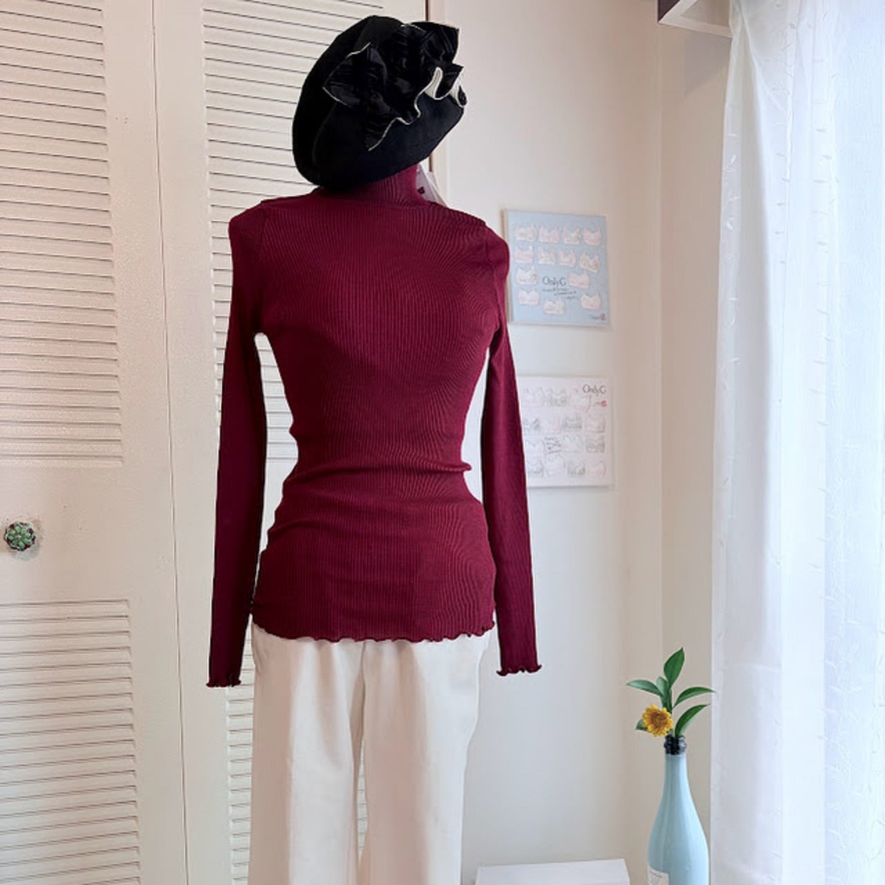 Oscalitoオスカリート ウールシルク タートルハイネック（ボルドー色） 大きなサイズ4（L～2L）（11～13号）