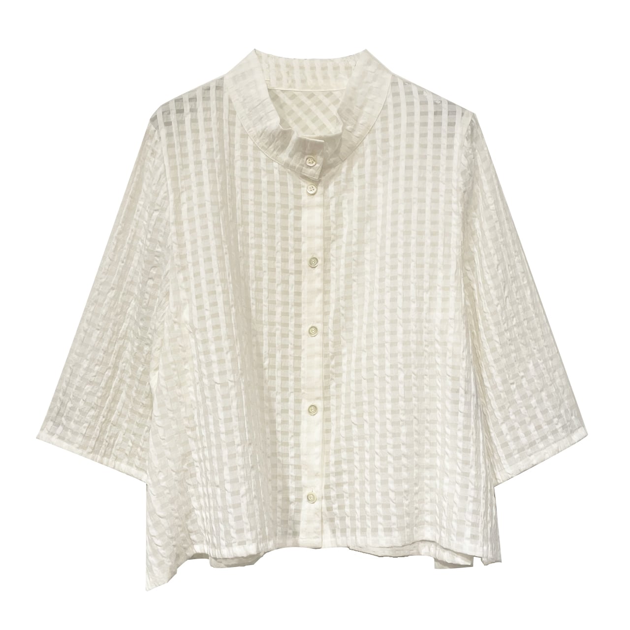 【ラスト1点】シアーギンガムスタンドカラーブラウス【252-1162】