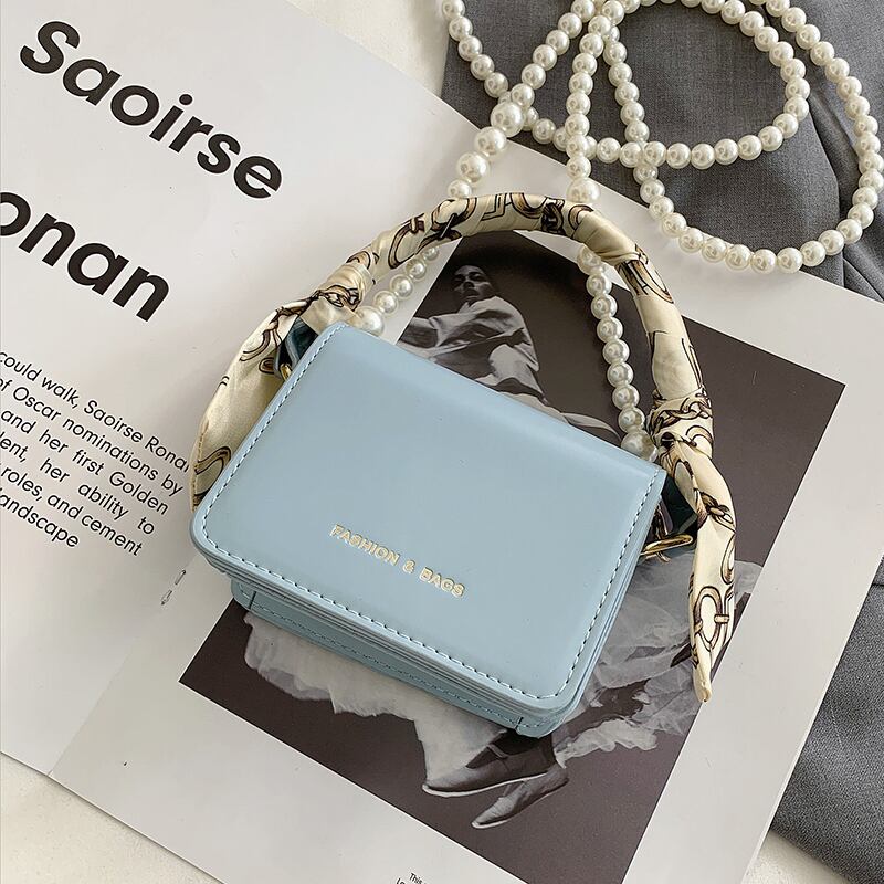 パールチェーン サマーミニ 夏物 真珠 スクウェア メッセンジャーバッグ 手作りハンドバック23404435361