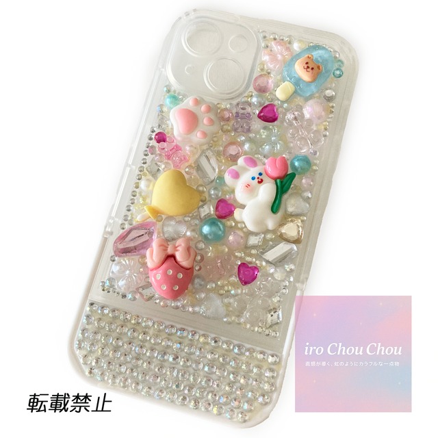 no.6】『Shiny Rabbit Stand Type』1点物 iPhone14ケース デコケース