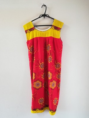 【セネガル女性の普段着】すずし～い夏ゆるワンピース☆黄色×赤オレンジ