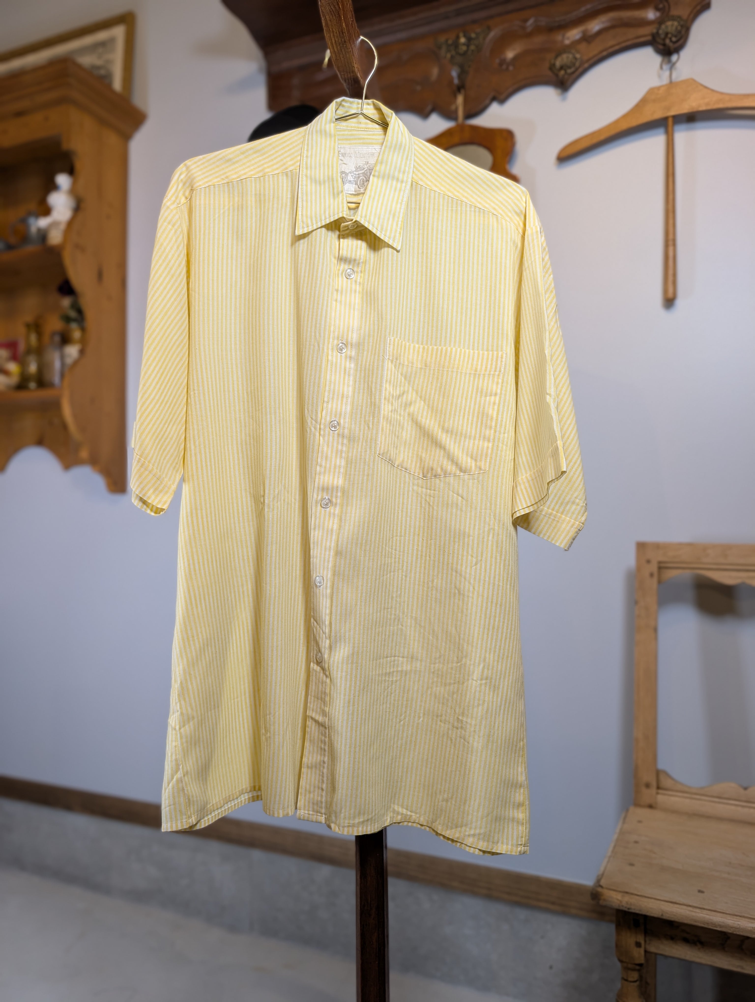 1980-90s Italy ENRICOMENTONE Yellow Stripe Shirt