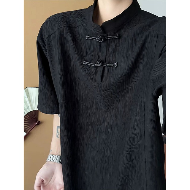 【LPZシリーズ】★チャイナ風トップス★ 2color Tシャツ ユニセックス メンズ 半袖 夏服 チャイナボタン