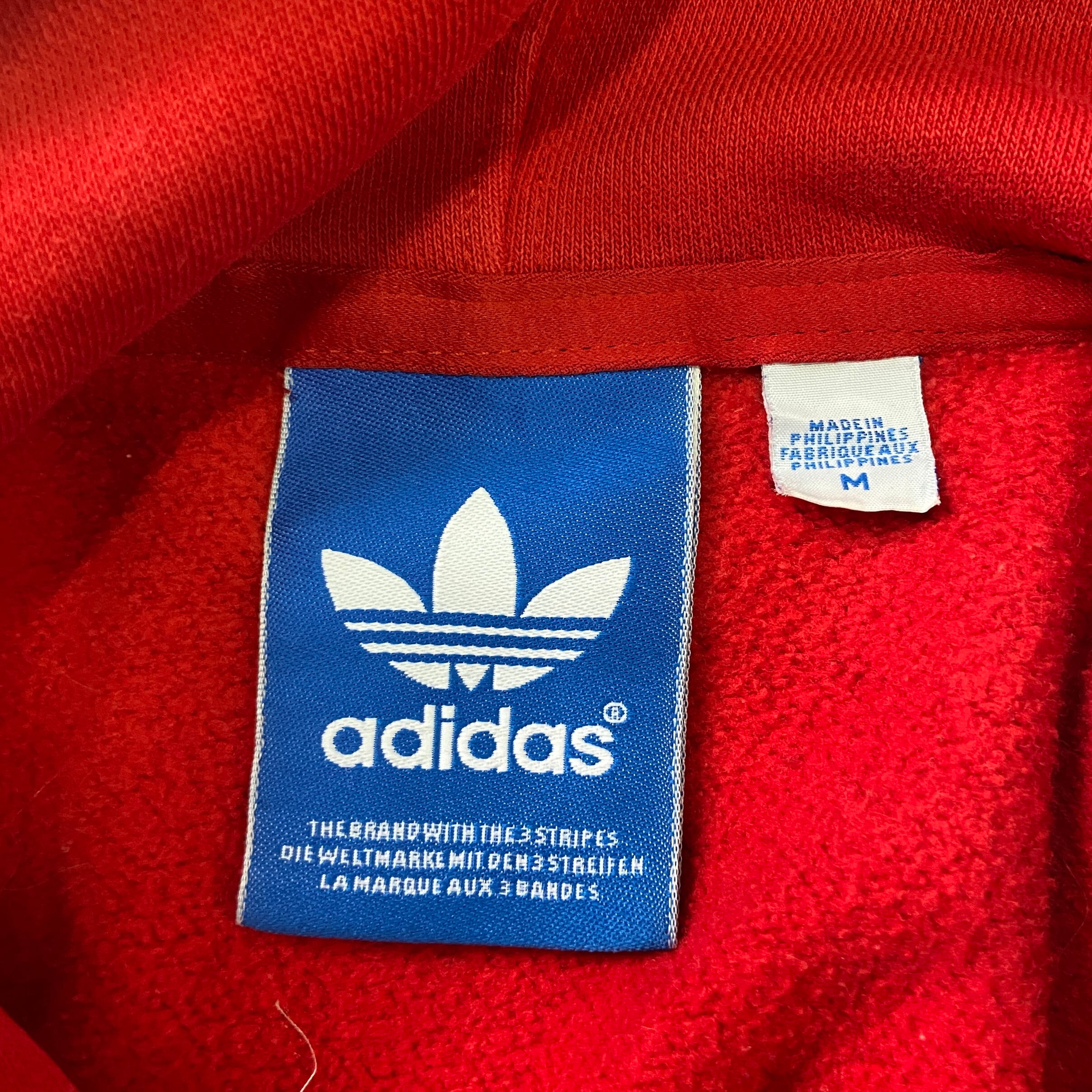 adidas トレフォイルロゴ刺繍パーカー　赤　Lサイズ