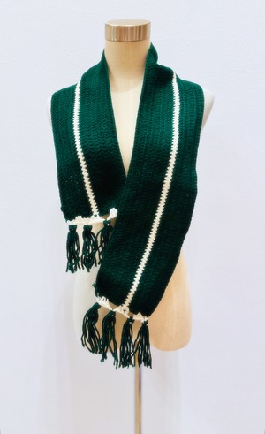 Knit Stole with White Trim & Fringe (Acrylic)