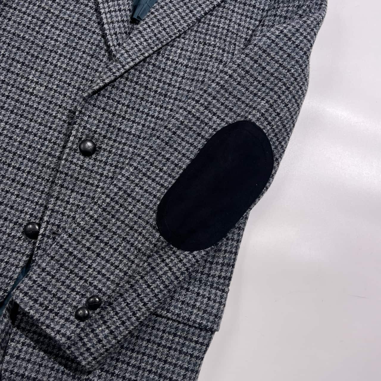 70s 80s VAN JAC ヴァンヂャケット バスケットボタン 千鳥格子 エルボーパッチ 段返3B ウール テーラードジャケット 170-90-78/グレー系 メンズ ビンテージ