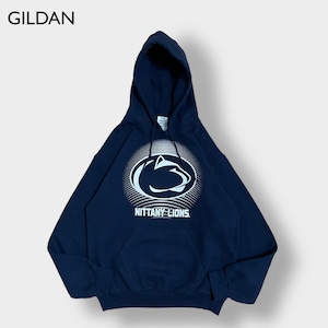 GILDAN カレッジ パーカー ペンシルバニア州立大学 Nittany Lionマスコット ロゴ プリント パーカー フーディー プルオーバー スウェット us古着