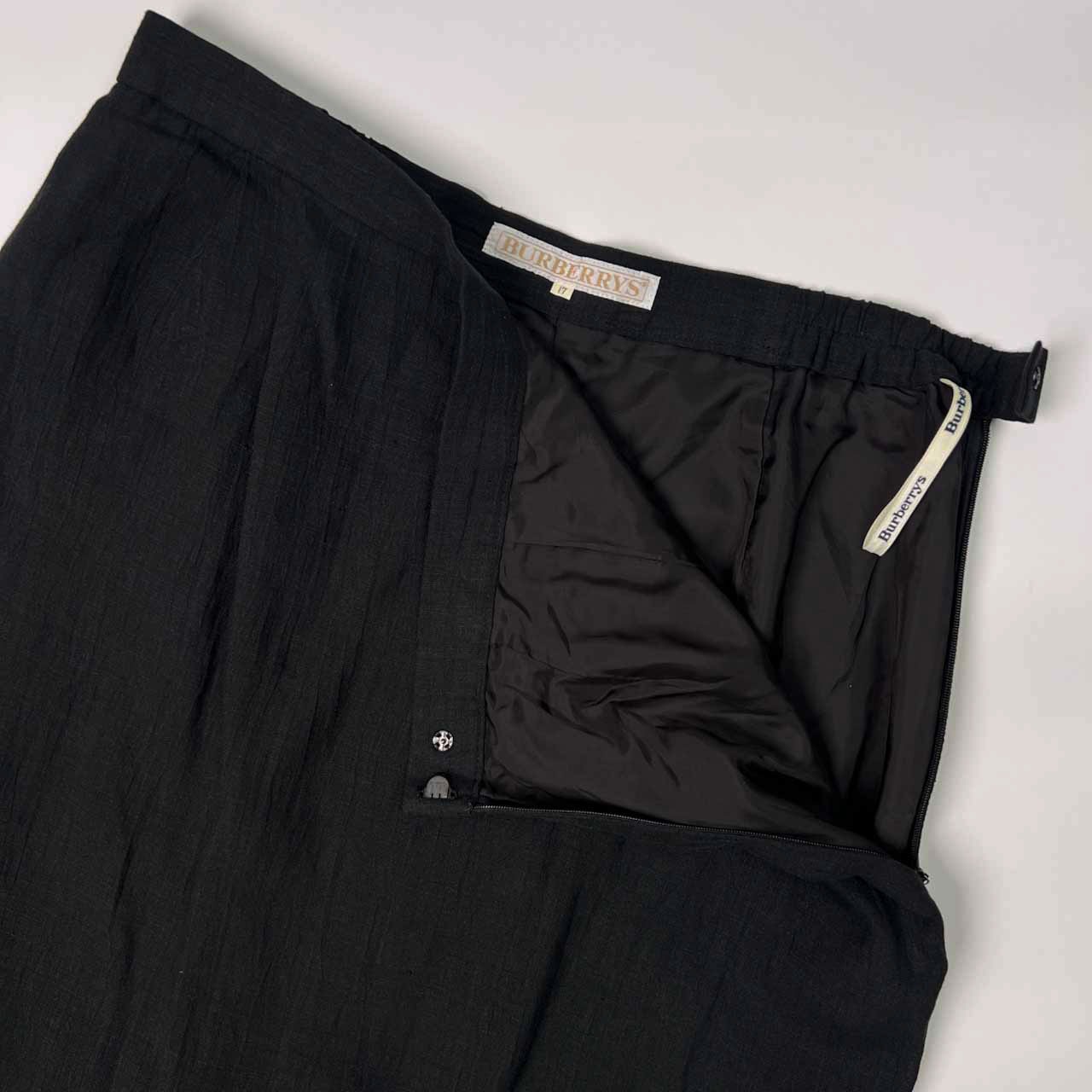 麻100% BURBERRYS バーバリー リネン タイト スカート サイズ 17BR /ブラック/レディース/C-TK38/ビンテージ