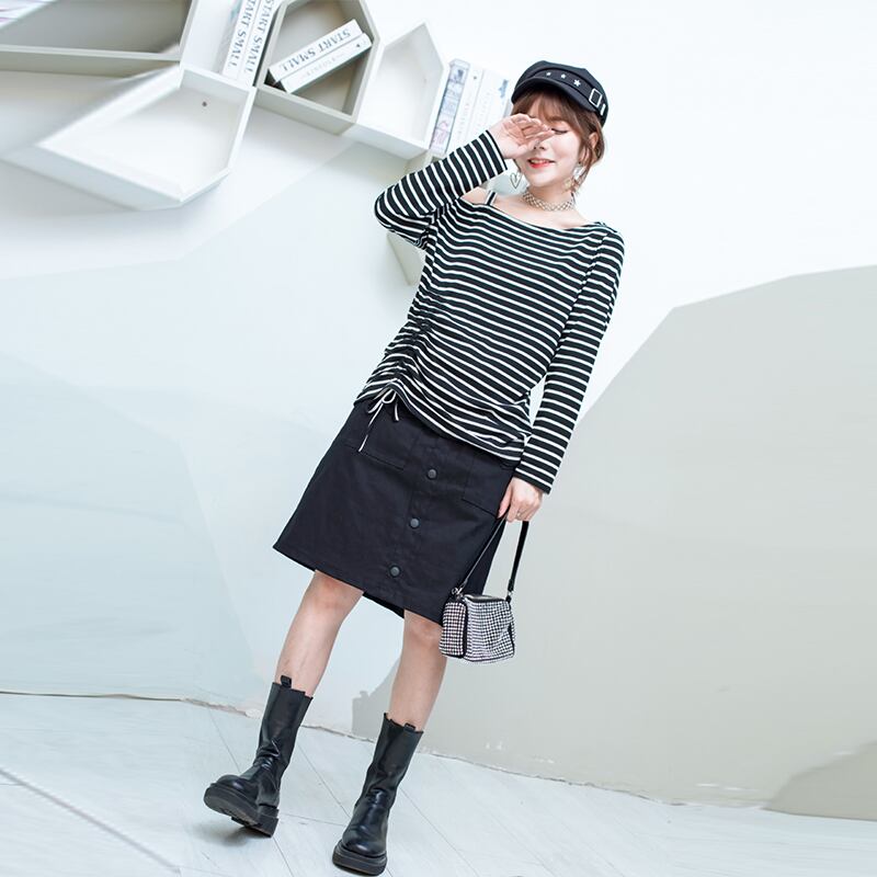 2020プラスサイズの女性の太った姉妹ストライプTシャツツーピーススーツウエスタンスタイルのスーツ年齢の削減とスリムなmmスカートのトレンド ミックスインファッション34130450355