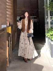 柄シフォンワンピース