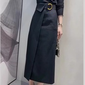 ベルト付き ラップ風 ミモレ丈 スカート 　全2色　 00030