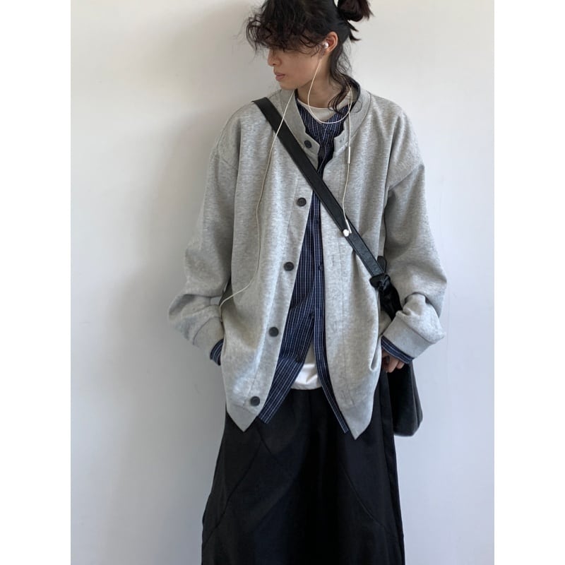 jiwuusレイヤード風長袖スウェットカーディガン