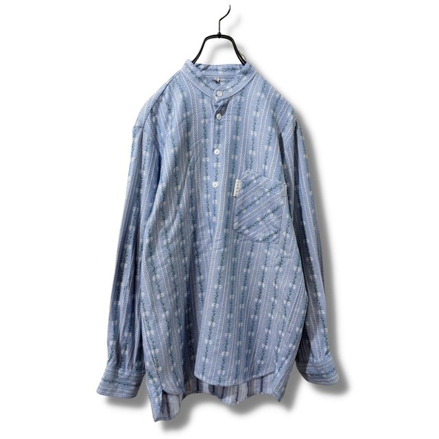 エーデルワイスシャツ 古着 ビンテージ ユーロ ブルー 花柄 BS350