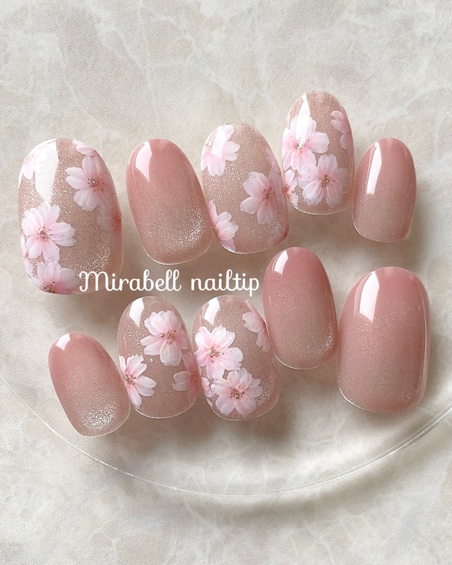 はんなり うるうる 桜 シンプル 手描き マグネットグラデーション 10枚 15枚 ネイルチップ オーダー セット #ncs019
