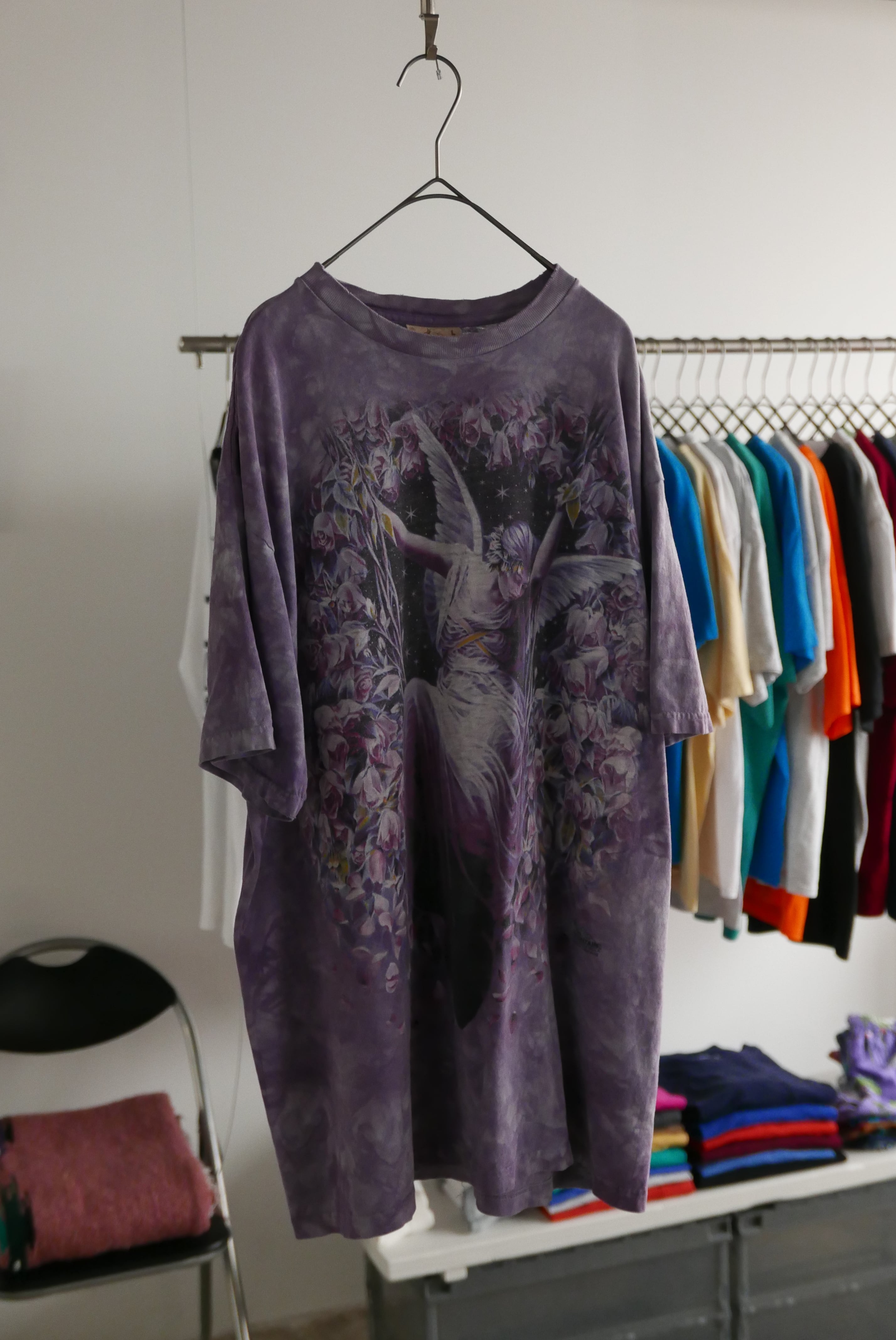 old tee , angel print , tie dye , violet
