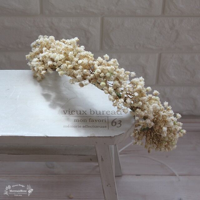 ラスティックかすみ草の花冠 オフホワイト レイウェディング３月号モデル着用掲載品 一目惚れする花雑貨ウチソトリース マーメイドローズ