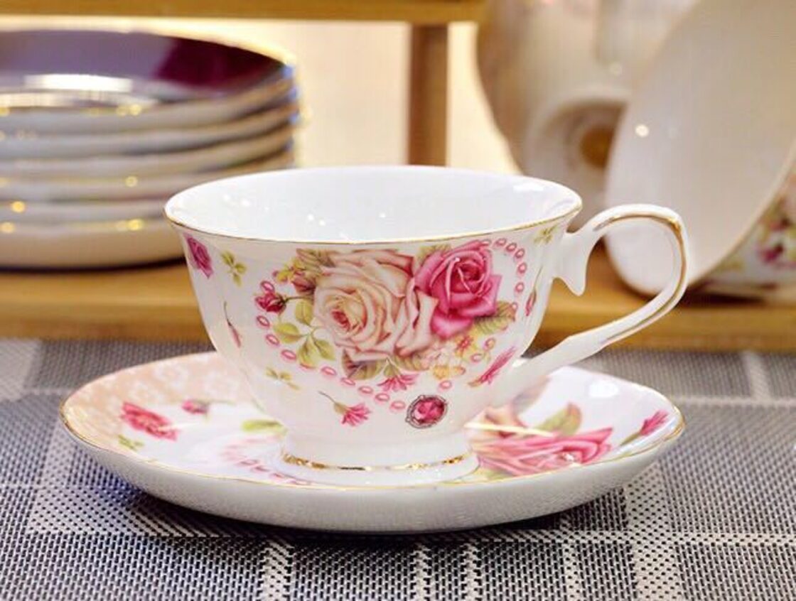 ティー・コーヒーカップセット カップ＆ソーサー6客セット 花柄 姫系  