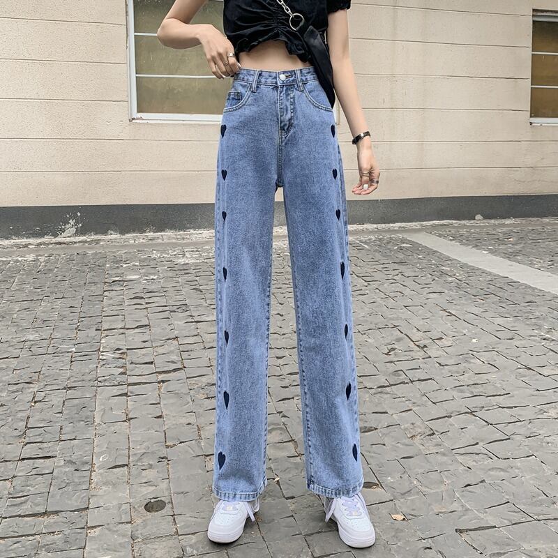 ハイウェストウェストジーンズ サマー薄手スリム刺繍Aラインルーズパンツ 夏物 1号婦人53324288062