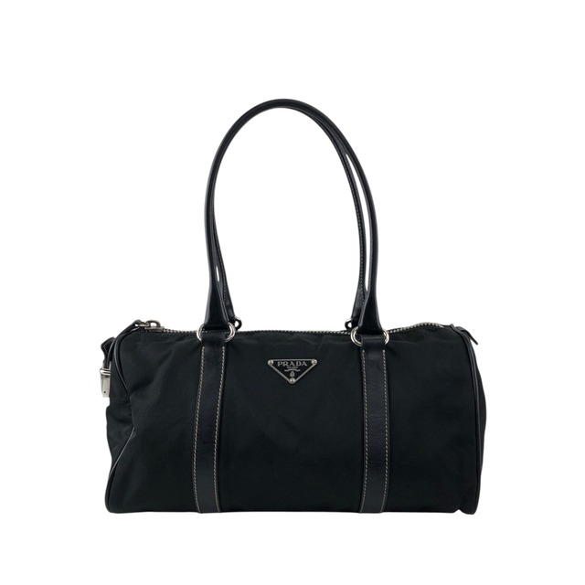 PRADA プラダ ハンドバッグ ブラック トライアングルロゴ ナイロン レザー ミニボストン vintage ヴィンテージ オールド ixt5hp