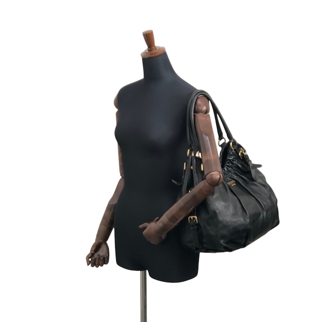 PRADA プラダ ショルダーバッグ ブラック ロゴ レザー ホーボーバッグ vintage ヴィンテージ オールド k2n6cf