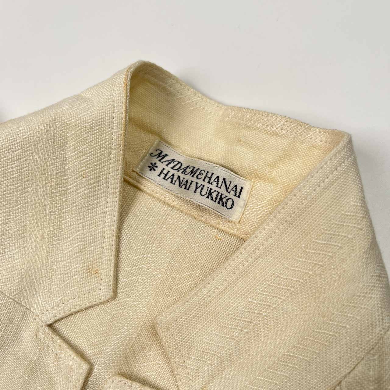 madame hanai HANAI YUKIKO マダムハナイ ハナイユキコ 金ボタン 麻100% リネン ワンピース /アイボリー系/ビンテージ