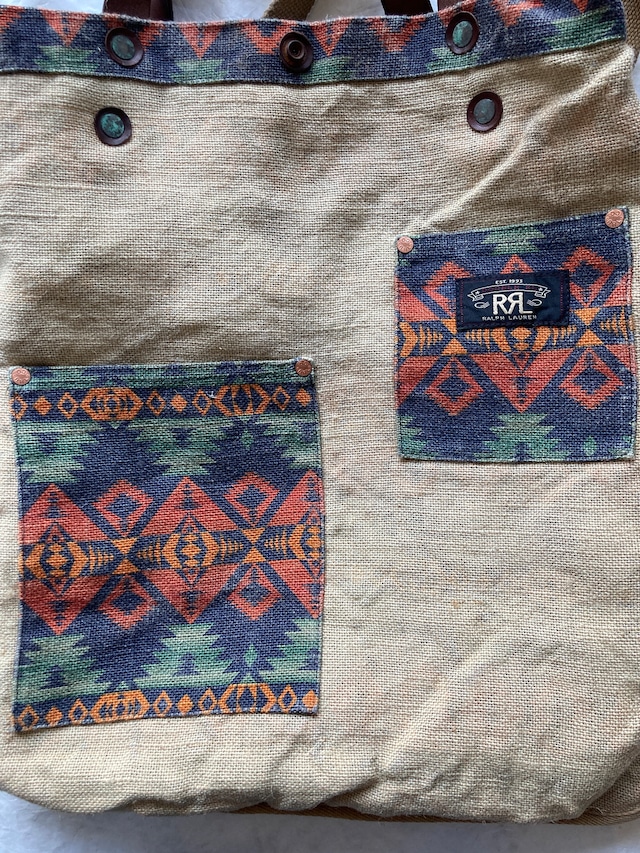 Double RL RRL ダブルアールエル トートバッグ ジュートキャンバス レザー 古着 画像5