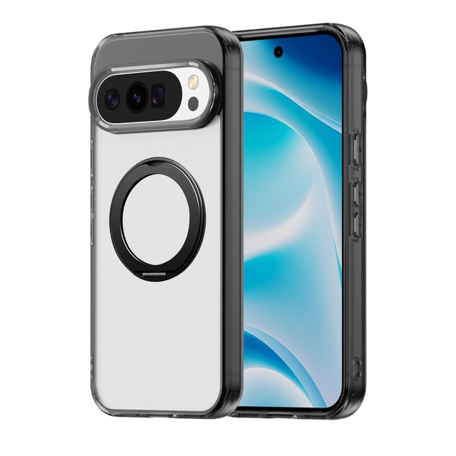 Google Pixel 10 / Pixel 10 Pro 用 ケース Magsafe対応 ピクセル10 プロ カバー 360°回転スタンド 米軍MIL規格【MARR】スマホケース 携帯ケース ワイヤレス充電 車載ホルダー 対応 ストラップ穴付き 透明 指紋防止 黄变防止(クリアブラック)