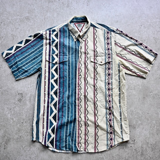 [M1410] Vintage 1990's Cowboys Turtle 総柄 半袖シャツ