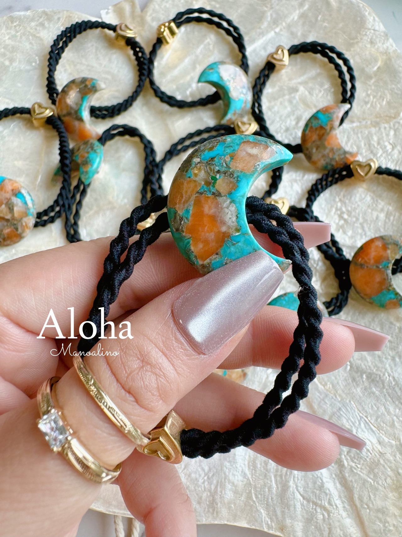 MAHINA moon Turquoise hair accessory(月オイスターコッパーターコイズヘアゴム)