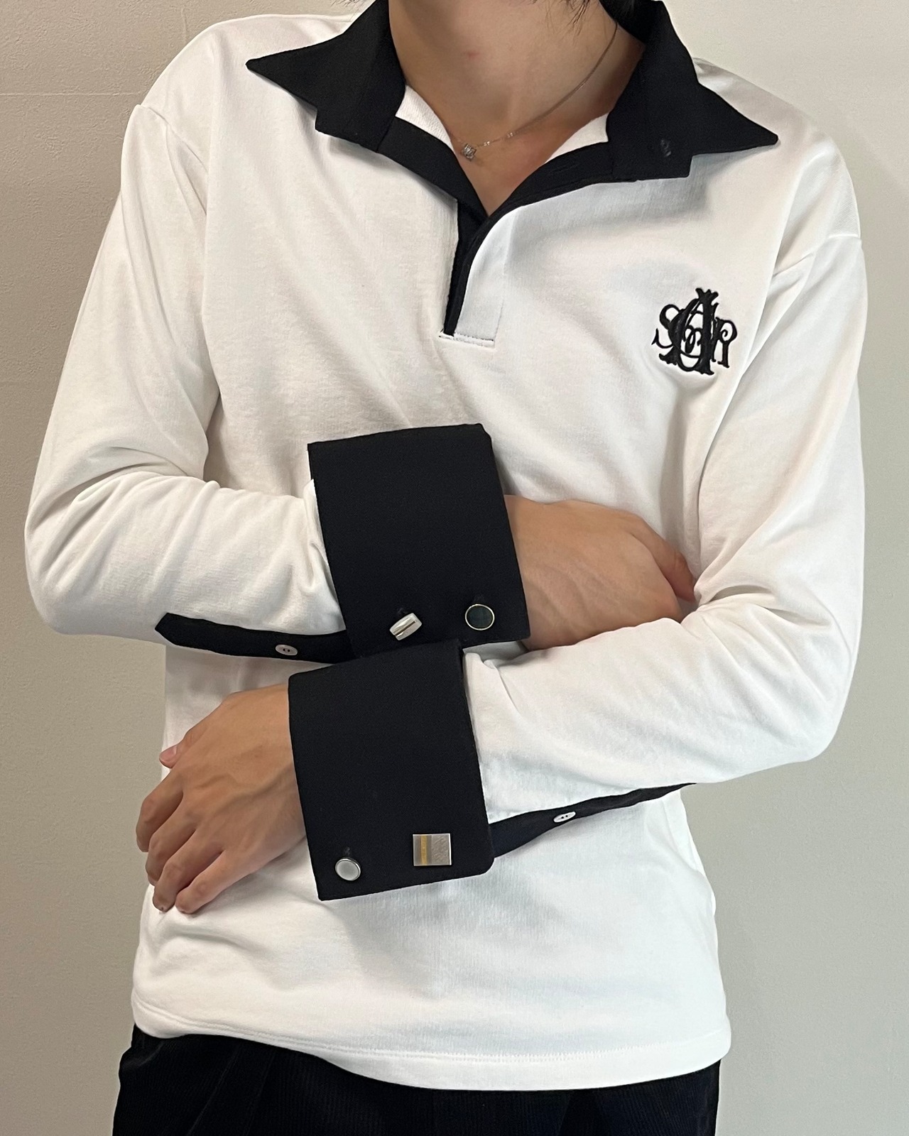 【26/AW Oscar Ouyang】White french cuff polo shirt