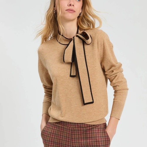 VILAGALLO キャメル✖️ブラックポイントリボンネックセーターSPAIN:VIL33977 ¥27.000＋tax