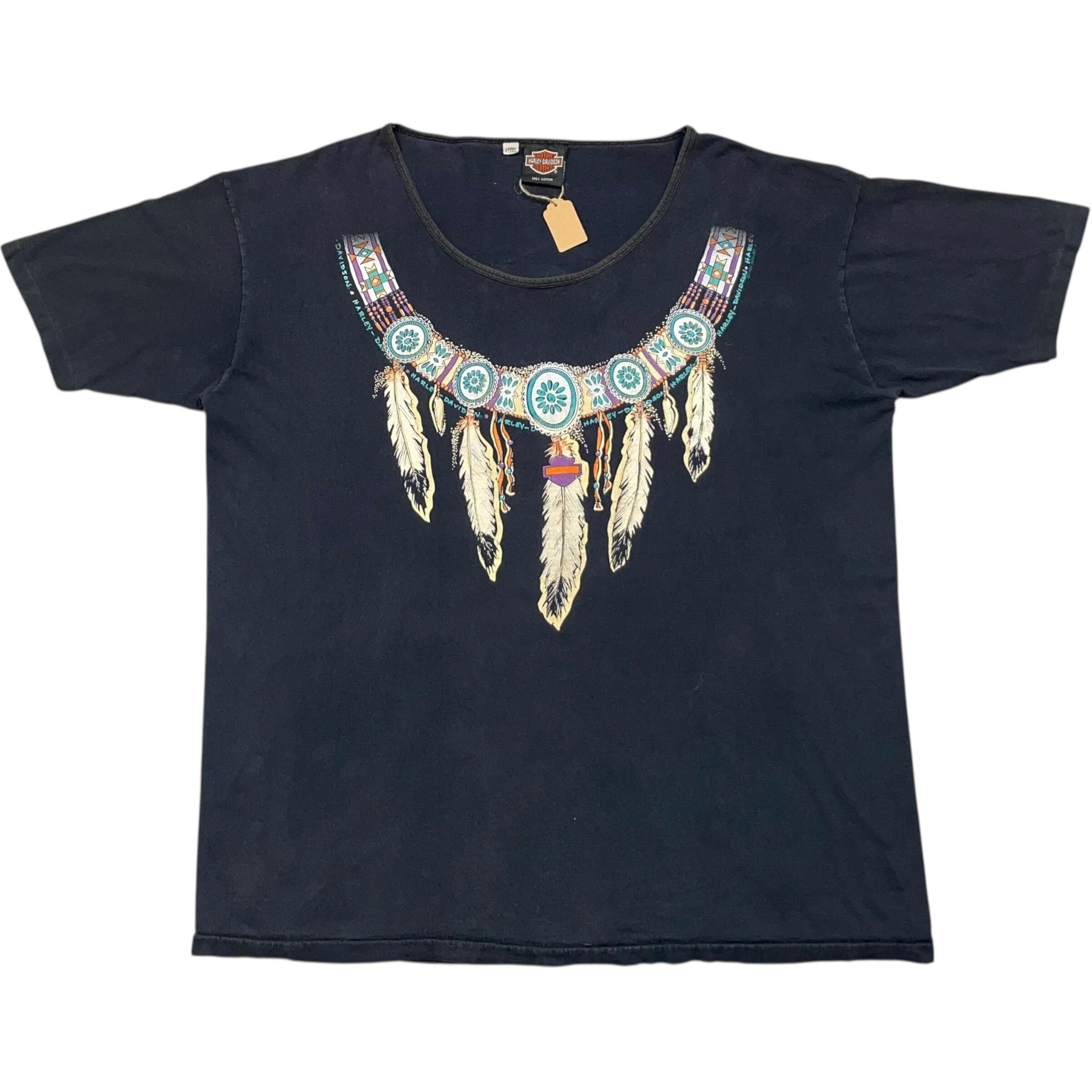 《L/XL》 Harley-Davidson ハーレーダビッドソン Tシャツ 両面プリント インディアン フェザー シングルステッチ USA製 90年代 vintage no.7734