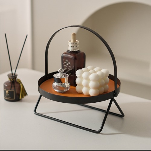 メタル トレイ スタンド 持ち手付き 収納 ラック ディスプレイ スキンケア 化粧品 整理 おしゃれ インダストリアル モダン インテリア 小物入れ 卓上 収納トレー