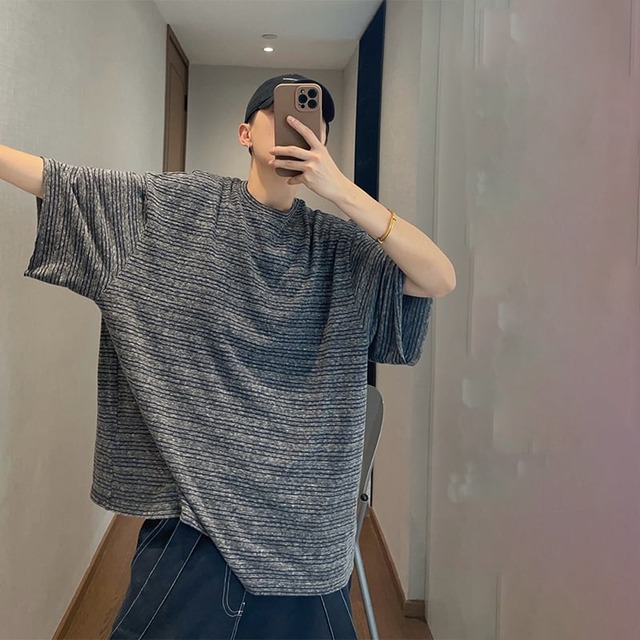 dannyandzeeボーダー柄ラウンドネック半袖Tシャツ