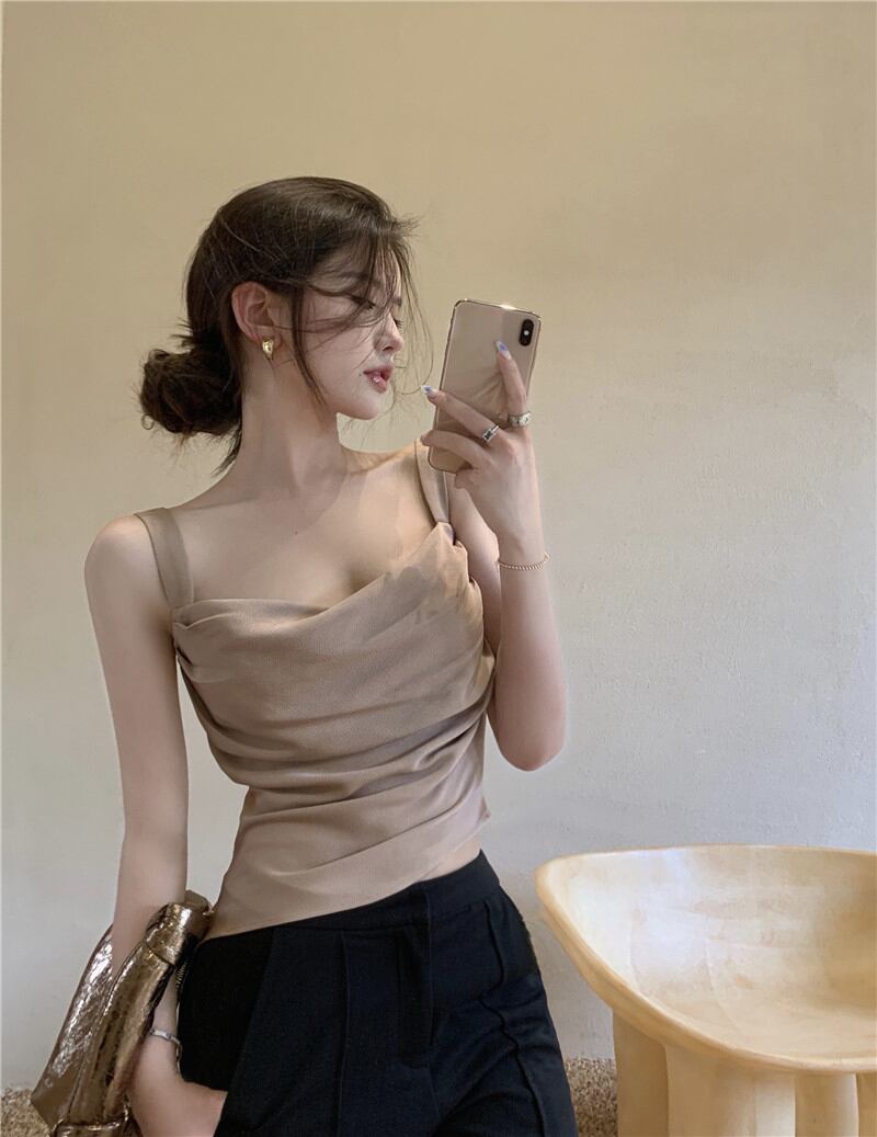 サテンサマートップス ショートスタイルジャケット 夏物 ブラックストロベリース24177419782