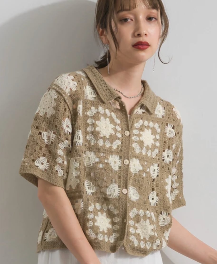 ナンバーミーTOKYO" FLOWER PATTERN CROCHET KNIT CARDIGAN"
