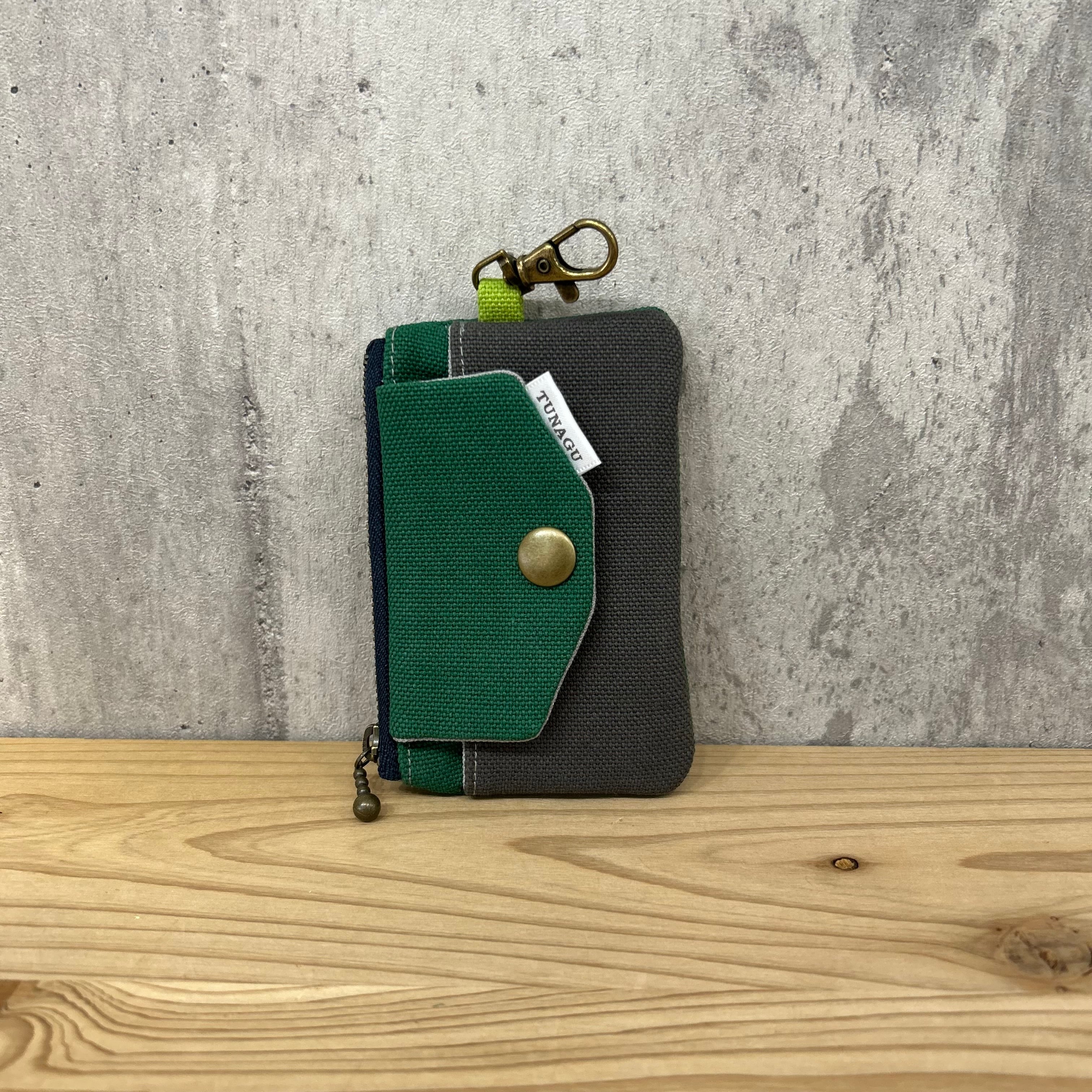 .+*Mini Wallet / カードや小銭、お札入れに【ミドルグリーン×アスファルトグリーン】
