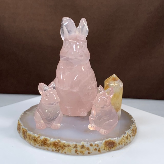 ローズクォーツうさぎさん家族セット･お家
