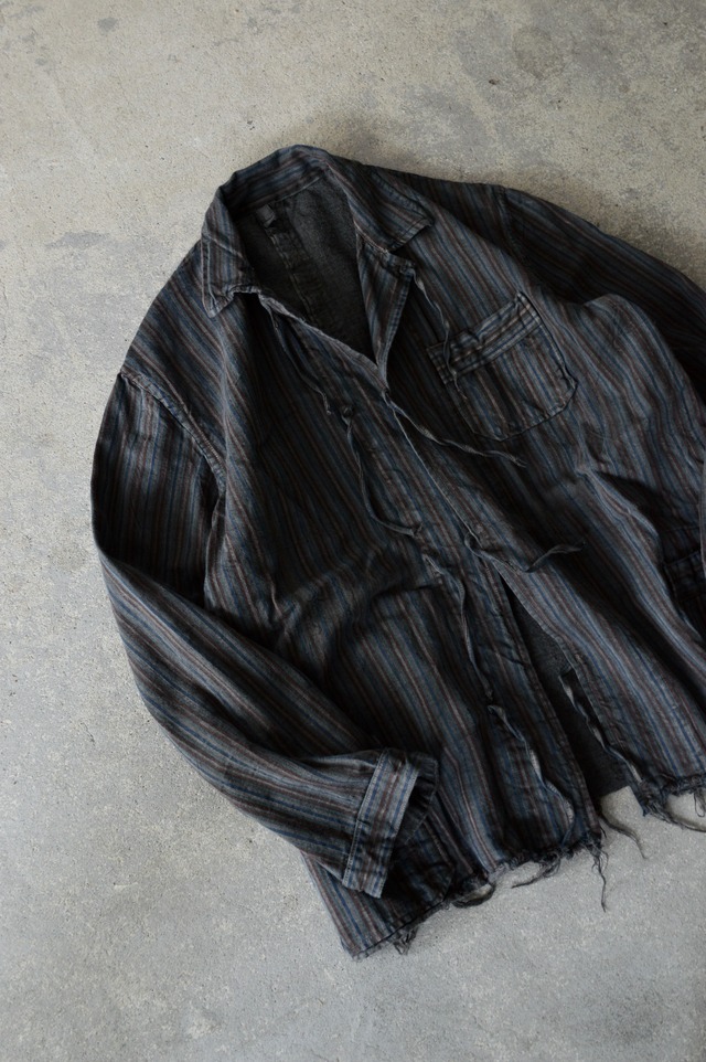 VENTITANK PROJECT Bulgarian Army 1950's-60's Dead Stock Custom Remade & Dyed Sumi Kuro Sleeping Shirt Jacket Type Red Multi 1 ブルガリア軍 スリーピングシャツ ジャケット 50s 黒染め