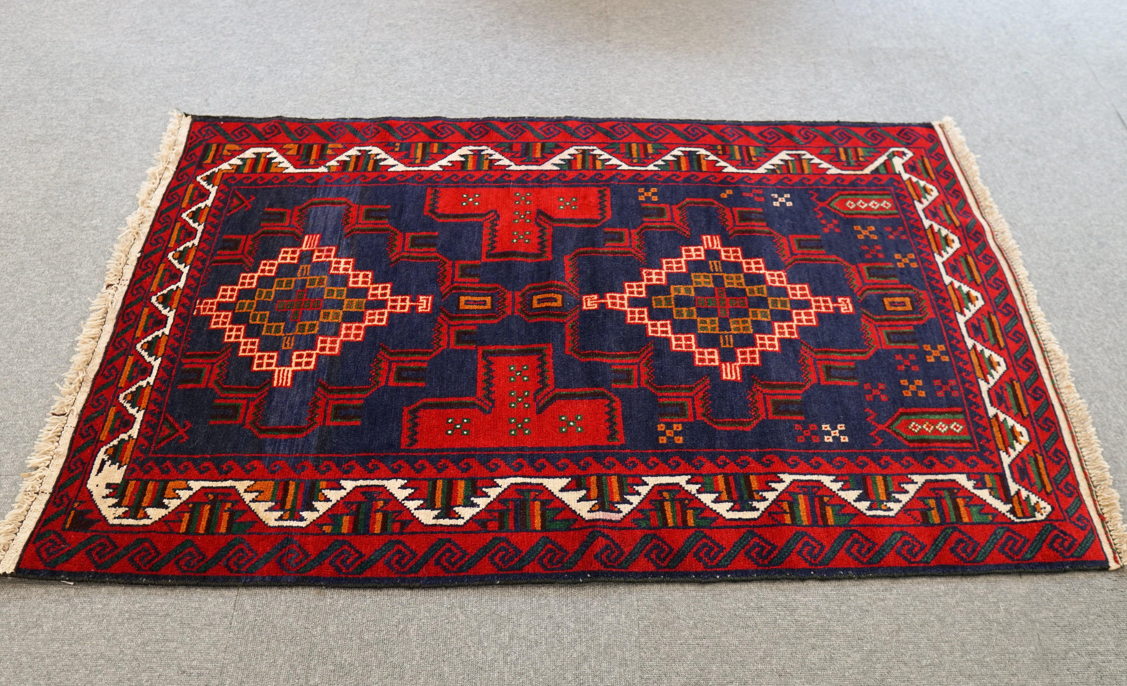 アフガニスタン トライバルラグ 手織り絨毯 size:203x107cm - ラグ