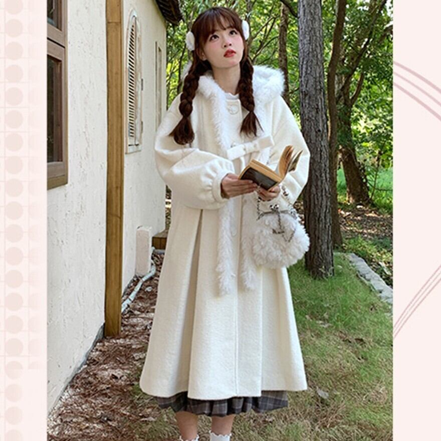 秋冬 量産型 白コート フェイクファー 秋冬服 通学 通勤 普段着使い