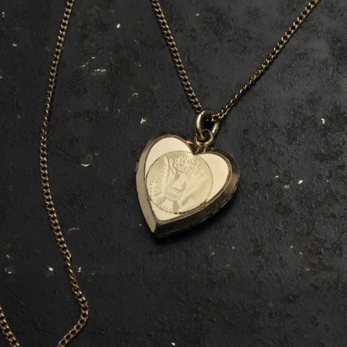 Vintage Sweetheart Locket Necklace [US ARMY Late 1930s~] Heart Shaped War Eagle Motif Top