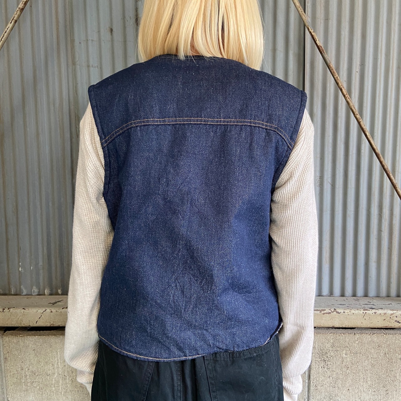 60年代頃 ヴィンテージ デニムボアベスト ジレ メンズL 古着 60S 