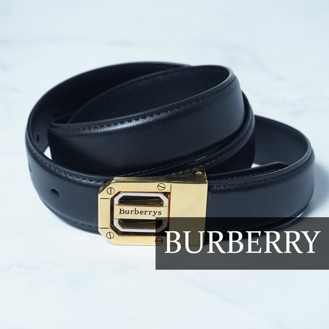 BURBERRY】バーバリー ロゴ入りゴールドバックルレザーベルト black