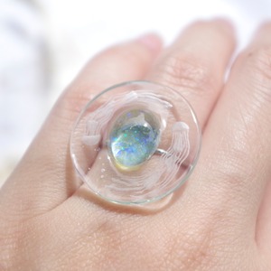 【手彫り×シーグラス】Dreamy Tidepool〈海月〉フリーサイズリング
