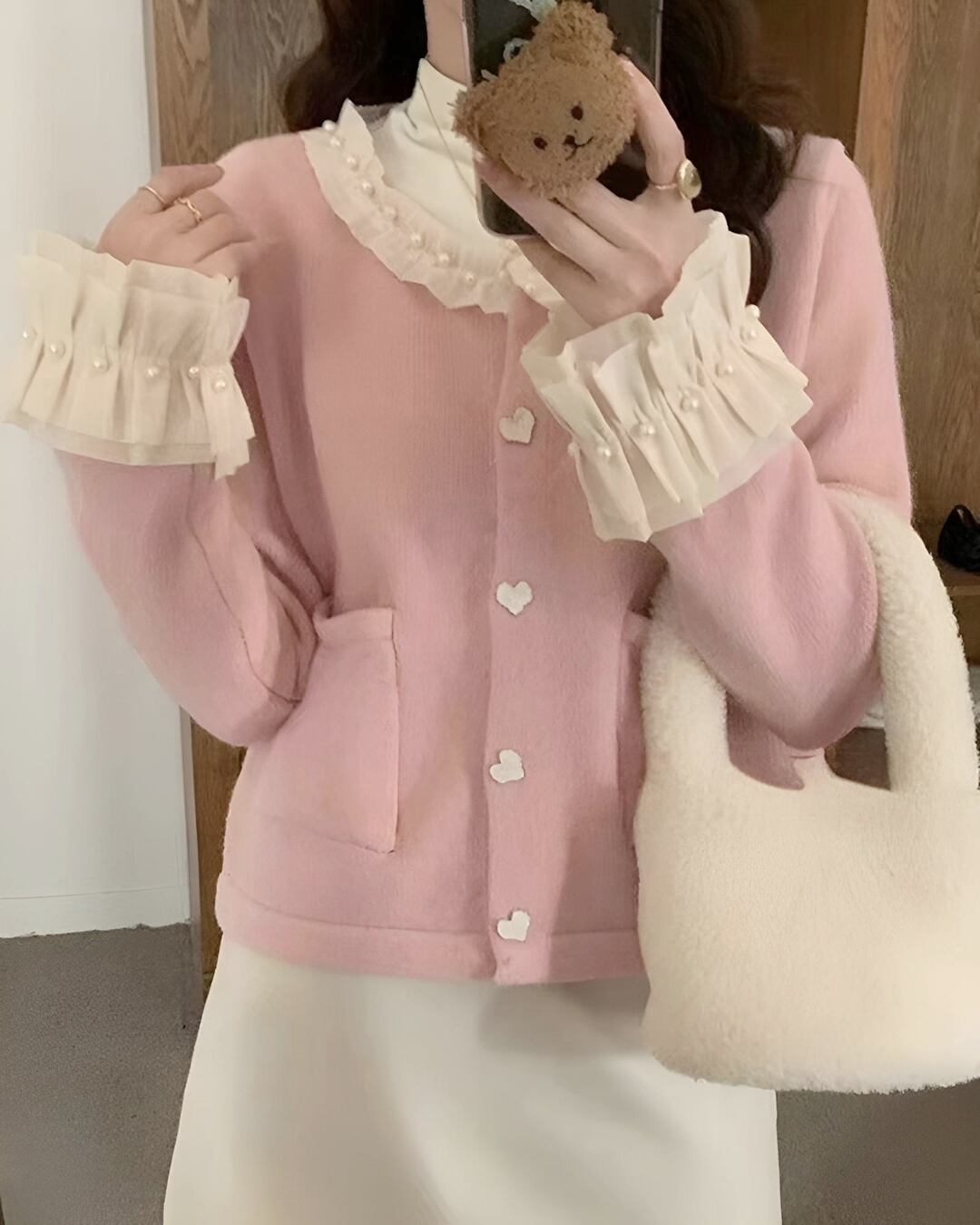 プリーツレースハートニットカーディガン(4 colors) 24WP09015