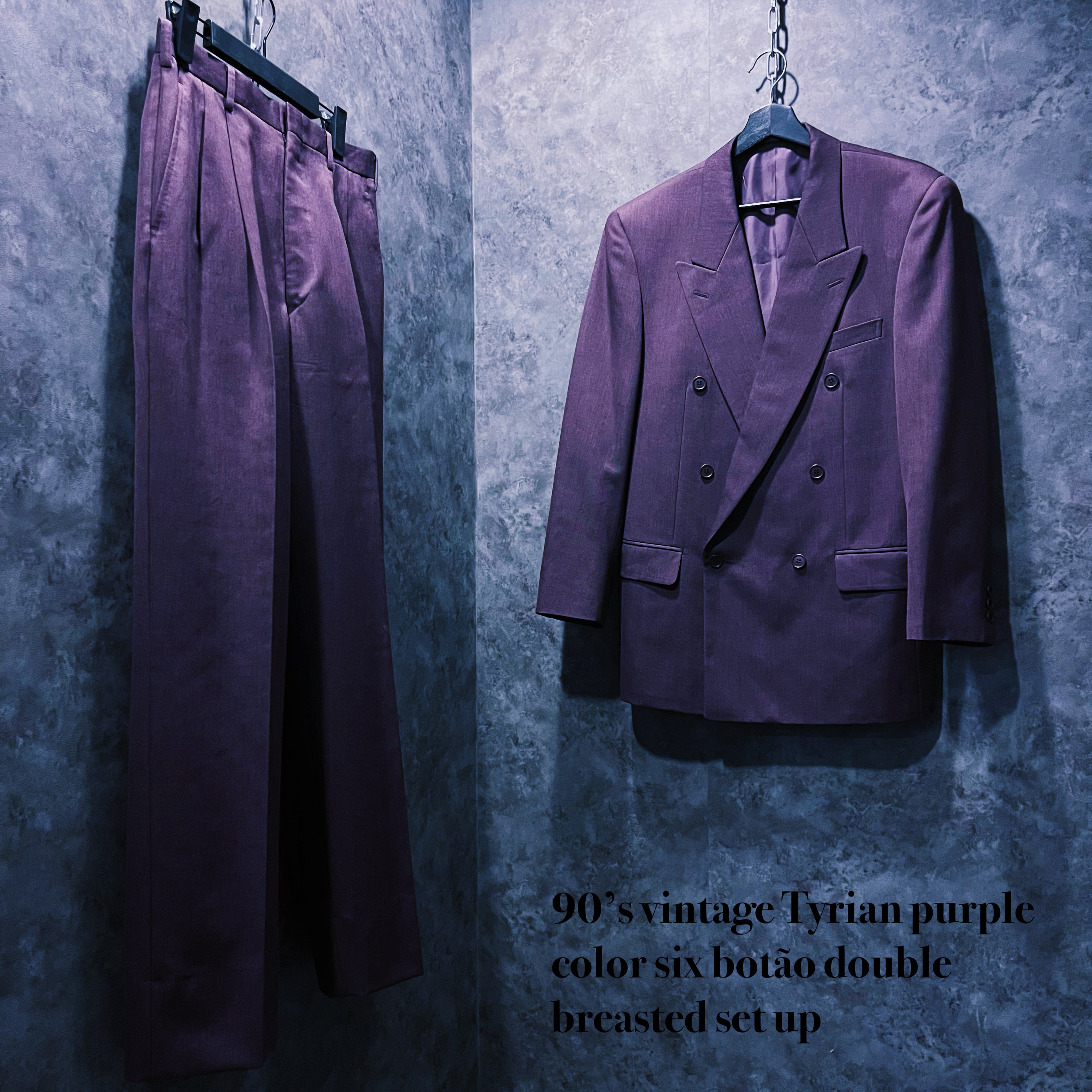 【 doppio】90’s vintage Tyrian purple color six botão double breasted set up