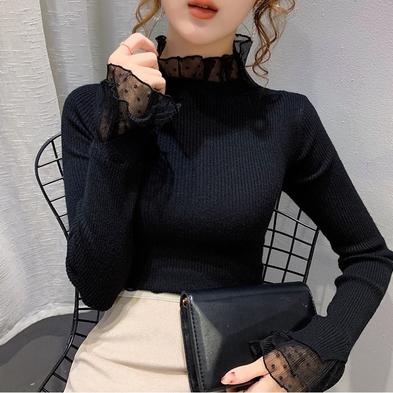 4色 ドットレースレイヤードリブトップス Sucrier シュクリエ お砂糖みたいに甘くてかわいい 量産型プチプラガーリー服 通販