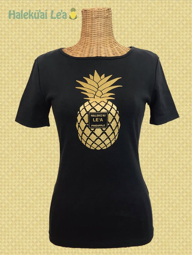 オリジナル フラTシャツ パイナップル 半袖Tシャツ 黒/ゴールド 人気